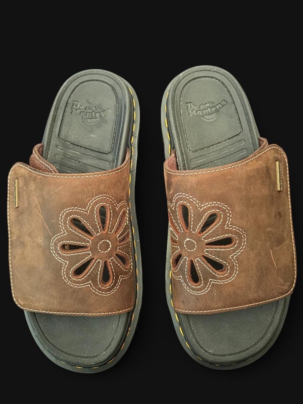 ZEBZAG FLOWER CRAZY HORSE LEATHER SLIDES